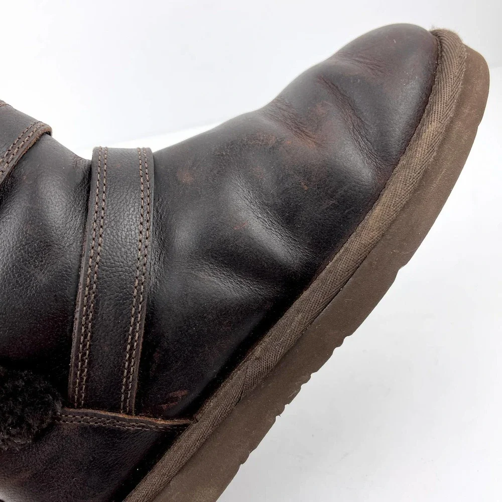 UGG Becket Shearling & Leather Water Resistant Buckle Boot Dark Brown 6 - Picture 12 of 12